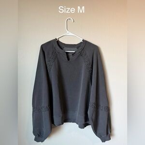 Aerie Gray Lace-Trimmed Sweater